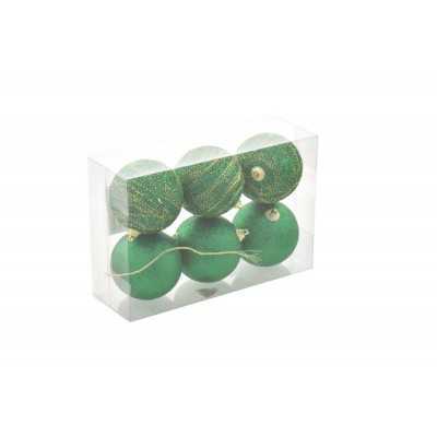 BOX 6 PALLINE SFERE PER ALBERO DI NATALE COLORE VERDE SCURO/ORO