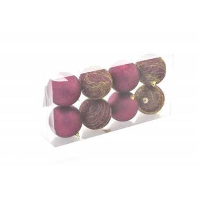 BOX 8 PALLINE SFERE PER ALBERO DI NATALE COLORE BORDO/ORO CM. 8