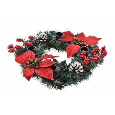 PORTA CANDELA TONDO CON STELLA DI NATALE COLORE ROSSO CM. 30