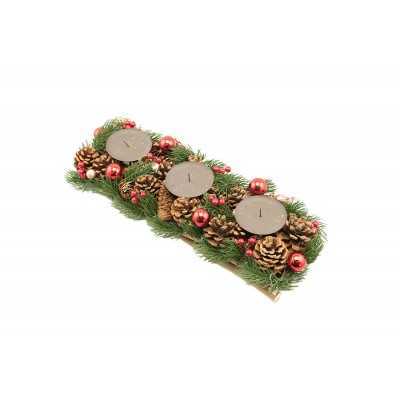 PORTA CANDELE A 3 FIAMME DECORO NATALIZIO CM. 42x14