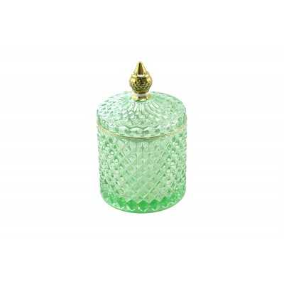 PORTA CONFETTI IN VETRO COLORE TIFFANY CM. 8,5x8,5x14