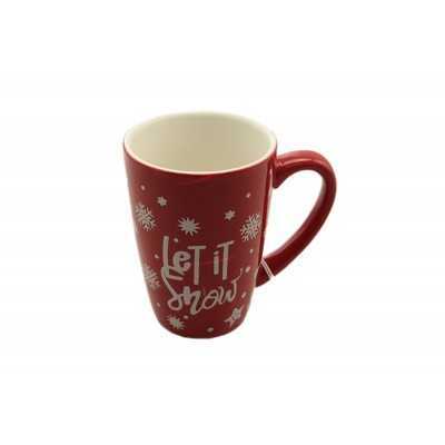 TAZZA DI CERAMICA CON DECORO NATALIZIO COLORE ROSSA CM.