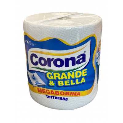 CORONA ROTOLO MEGA BOBINA CARTA ASCIUGAMANO GANDE E BELLA 2 VELI