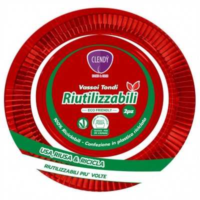CLENDY NATALE VASSOI TONDI ROSSO RIUTILIZZABILI CM. 26 PZ. 2