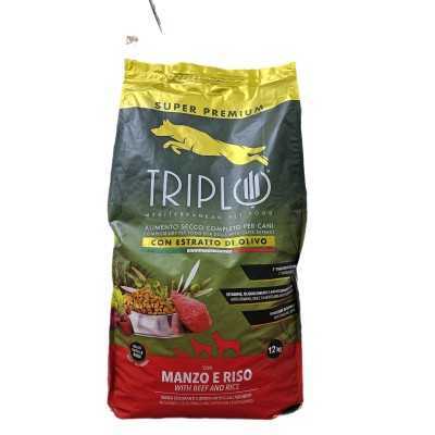 TRIPLO MANGIME PER CANE CROCCHETTE MANZO E RISO KG. 12