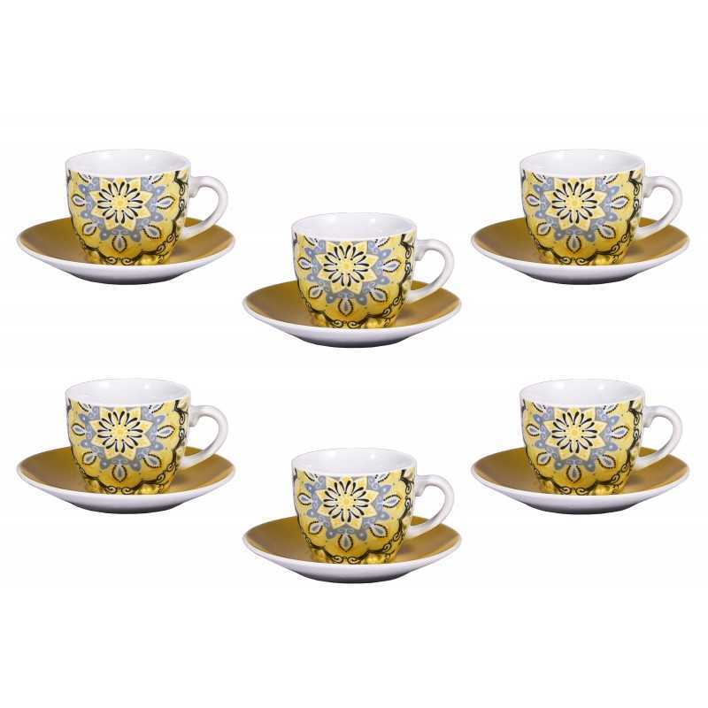 Set Regalo 6 Tazze Da Caffè E Tè In Ceramica Colorate Con Piattino - Capacità 105 Ml - Eleganza Per La Tua Colazione