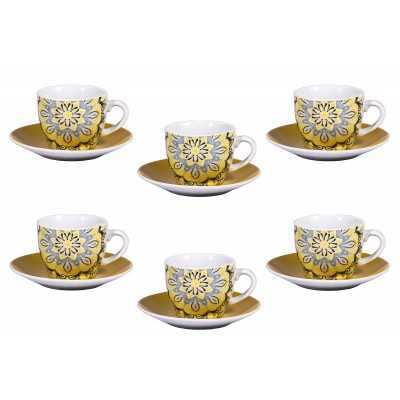 CASA CON TE SET 6 TAZZE CAFFE CON PIATTINO SOLE GIALLO CC. 90