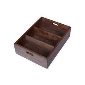 PANETTA PORTA POSATE IN LEGNO DI NOCE A TRE POSTI CON MANIGLIE