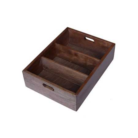 PANETTA PORTA POSATE IN LEGNO DI NOCE A TRE POSTI CON MANIGLIE