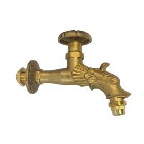 RUBINETTO IN OTTONE ARTISTICO A VITONE LEONE 1/2 POLL.