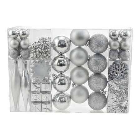 BOX MISTO 63 SFERE DI NATALE LUCIDO/MATTO COLORE ARGENTO