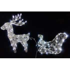 RENNA DI NATALE CON SLITTA LUMINOSA IP44 LUCE BIANCO CM.