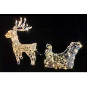 RENNA DI NATALE CON SLITTA LUMINOSA LUCE CALDA CM. 90x18x55 IP44
