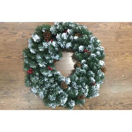 CORONA DECORO MARILLEVA CON PIGNE NEVE BACCHE TPS120 CM. 50