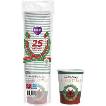 CLENDY NATALE BICCHIERI ACQUA DI CARTA CON DECORO GHIRLAND PZ.