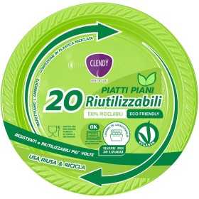 CLENDY COLOR VERDE PIATTI PIANI RIUTILIZZABILI 20 PEZZI