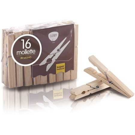 CLENDY MOLLETTE APPENDIPANNI DI LEGNO PZ. 16