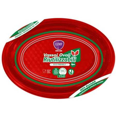 CLENDY VASSOIO OVALE RIUTILIZZABILE ROSSO PZ. 3
