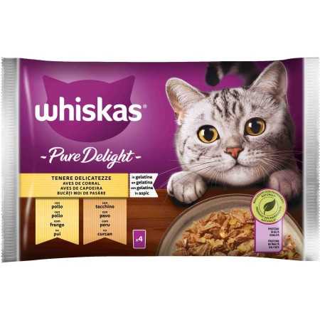 WHISKAS PURE DELIGHT TENERE DELICATEZZE STRACCETTI IN GELATINA 4X85 GR 2 POLLO + 2 TACCHINO