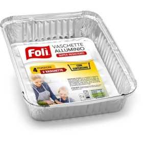 FOLI' VASCHETTA IN ALLUMINIO CON COPERCHIO 4 PORZIONE 2 PEZZI
