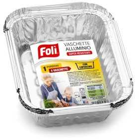 FOLI' VASCHETTA IN ALLUMINIO CON COPERCHIO 1 PORZIONE 4 PEZZI