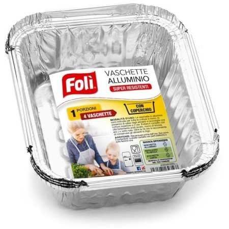 FOLI' VASCHETTA IN ALLUMINIO CON COPERCHIO 1 PORZIONE 4 PEZZI