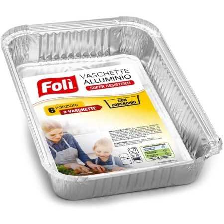 FOLI' VASCHETTA IN ALLUMINIO CON COPERCHIO 6 PORZIONE 2 PEZZI