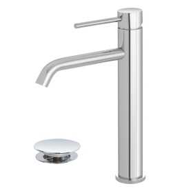 FERIDRAS MISCELATORE LAVABO ALTO IN ACCIAIO INOSSIDABILE SERIE NUEGO COMPLETO DI PILETTA