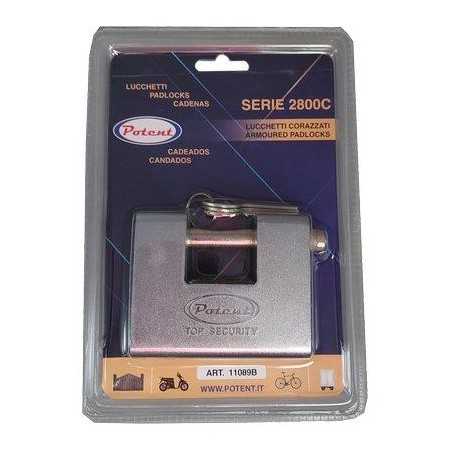 POTENT LUCCHETTO ANTISCASSO CORAZZATO 110B IN OTTONE ACCIAIO CROMATO CHIAVI 3 MM. 62