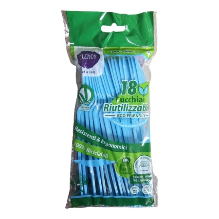 CLENDY COLOR AZZURRO CUCCHIAI RIUTILIZZABILI 18 PEZZI