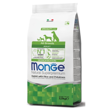 MONGE MANGIME PER CANI ALL BREEDS ADULT MONOPROTEIN CONIGLIO CON RISO E PATATE Kg.2,5