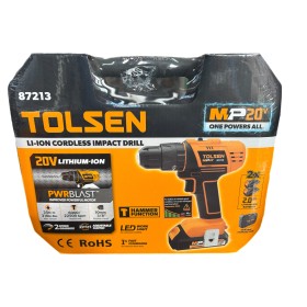 TOLSEN AVVITATORE A PERCUSSIONE CON 2 BATTERIE LITIO 20V 2AH E VALIGETTA CON ACCESSORI