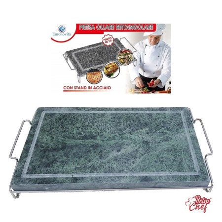 PIETRA OLLARE RETTANGOLARE CON STAND INOX CM. 20x30x1,5