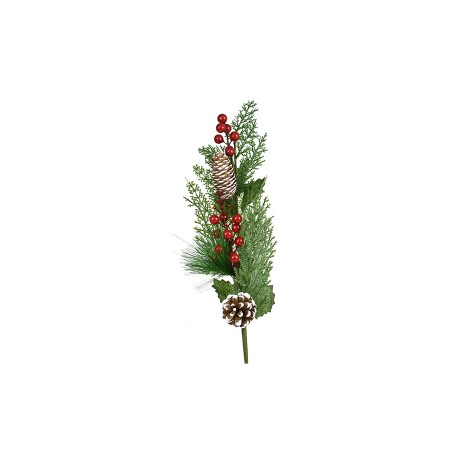 PICK BACCHE CON RAMI E PIGNA PER DECORO NATALIZIO  CM. 63 M.859 ROSSO
