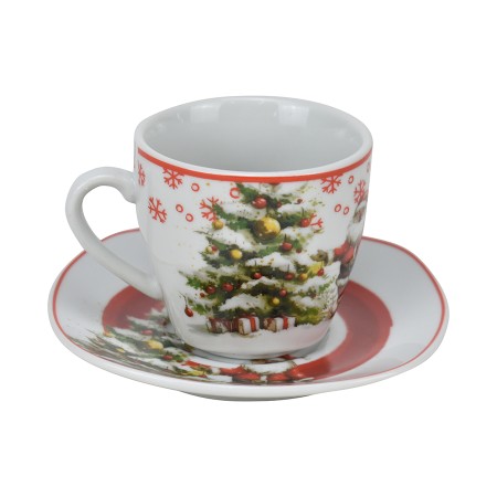 SET 6 TAZZINE DI PORCELLA CON PIATTINO DECORO NATALIZIO CC. 90
