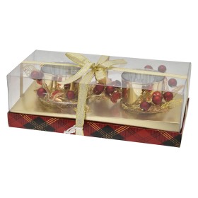 PORTA CANDELA DI NATALE 2F COLORE ORO ROSSO CM. 22,3x11,3x7,5