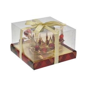 PORTA CANDELA DI NATALE COLORE ORO ROSSO CM. 11,3x11,3x7,5