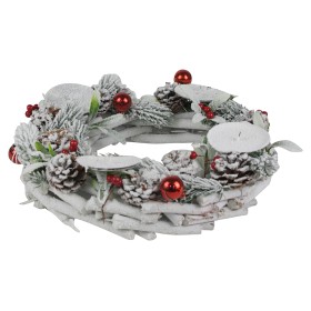 PORTA CANDELE A 4 FIAMME CON DECORO NATALIZIO BIANCO CM. 35