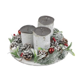 PORTA CANDELE TEALIGHT CON 3 FIAMME DECORO NATALIZIO BIANCO CM. 35x13x32