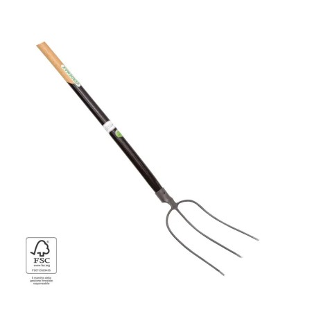 VERDEMAX FORCA 3 DENTI IN ACCIAIO TEMPERATO VERNICIATO CON MANICO IN LEGNO CM. 140