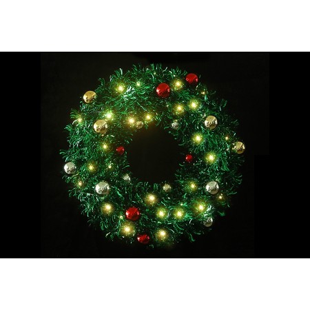 NATALUNA CORONA DI NATALE CON SFERE E 30LED BIANCO CALDO M.8  DIAM.40 CM.