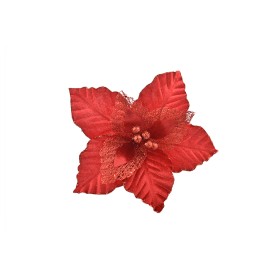 NATALUNA FIORE DI NATALE CON GLITTER DI COLORE ROSSO CM. 35x30