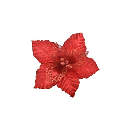 NATALUNA FIORE DI NATALE CON GLITTER DI COLORE ROSSO CM. 35x30