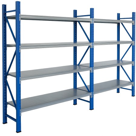 Scaffalatura Metallica Industriale Modulare con 5 Ripiani Rinforzati – Colore Blu/Grigio – cm 310x80x230h.