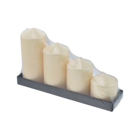 NATALUNA SET 4 CANDELE NATALIZIE PILLAR COLORE PANNA DIAM. CM. 5-6-8-10x12h.