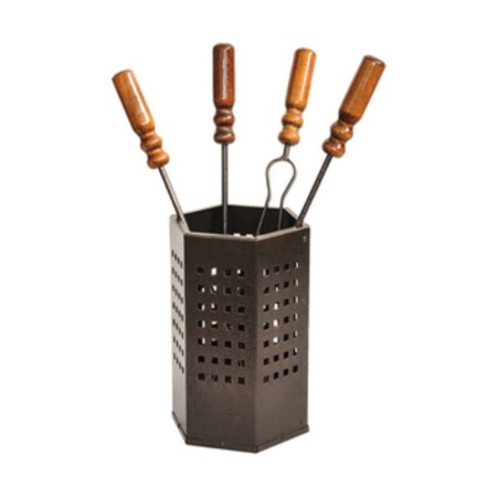 SET ATTREZZI PER CAMINO IN ACCIAIO CON IMPUGNATURA IN LEGNO CM. 50