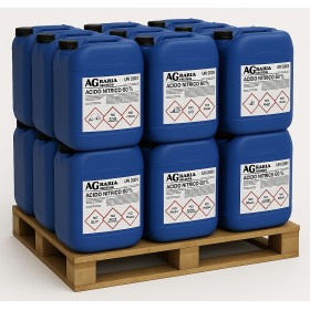 Acido Nitrico 60% per Fertirrigazione – Acidificante Acqua e Nutrizione Azotata uso agricolo pedana da 18 taniche da 25 kg