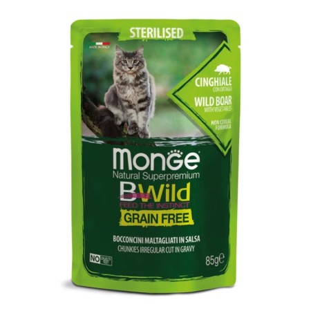Monge Natural Super Premium Bwild Grain Free Formula Gatto Sterilizzato Cinghiale e ortaggi GR. 85