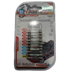 SET 10 FUSIBILI VETRO CON AMPERAGGIO ASSORTITI 12/24V MM. 32x6