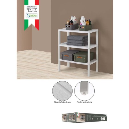 FERIDRAS  SCAFFALE BIANCO EFFETTO LEGNO A 3 RIPIANI LINEA WOODY CM. 38x29x73,5h.